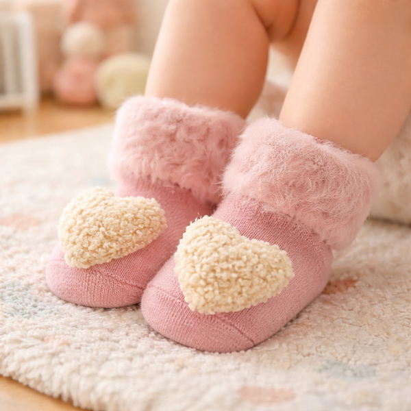 Fluffy 3D Star Non-Slip Baby Winter Socks – Soft Warm Floor Socks for Toddlers (0–3 Years)