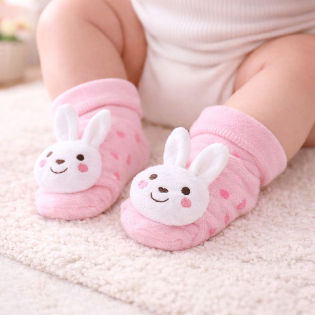 3D Cartoon Non-Slip Baby Socks – Soft Cotton Anti-Slip Floor Socks (0–12 Months)
