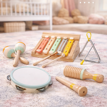 Montessori Wooden Baby Musical Instrument Set – Xylophone, Tambourine, Maracas & Percussion Toys (Ages 1–3)