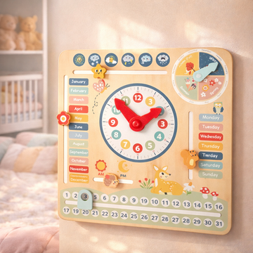 Montessori Wooden Daily Calendar Board for Kids – Interactive Time, Date, Weather & Seasons Learning Toy for Toddlers 2-5 Years
