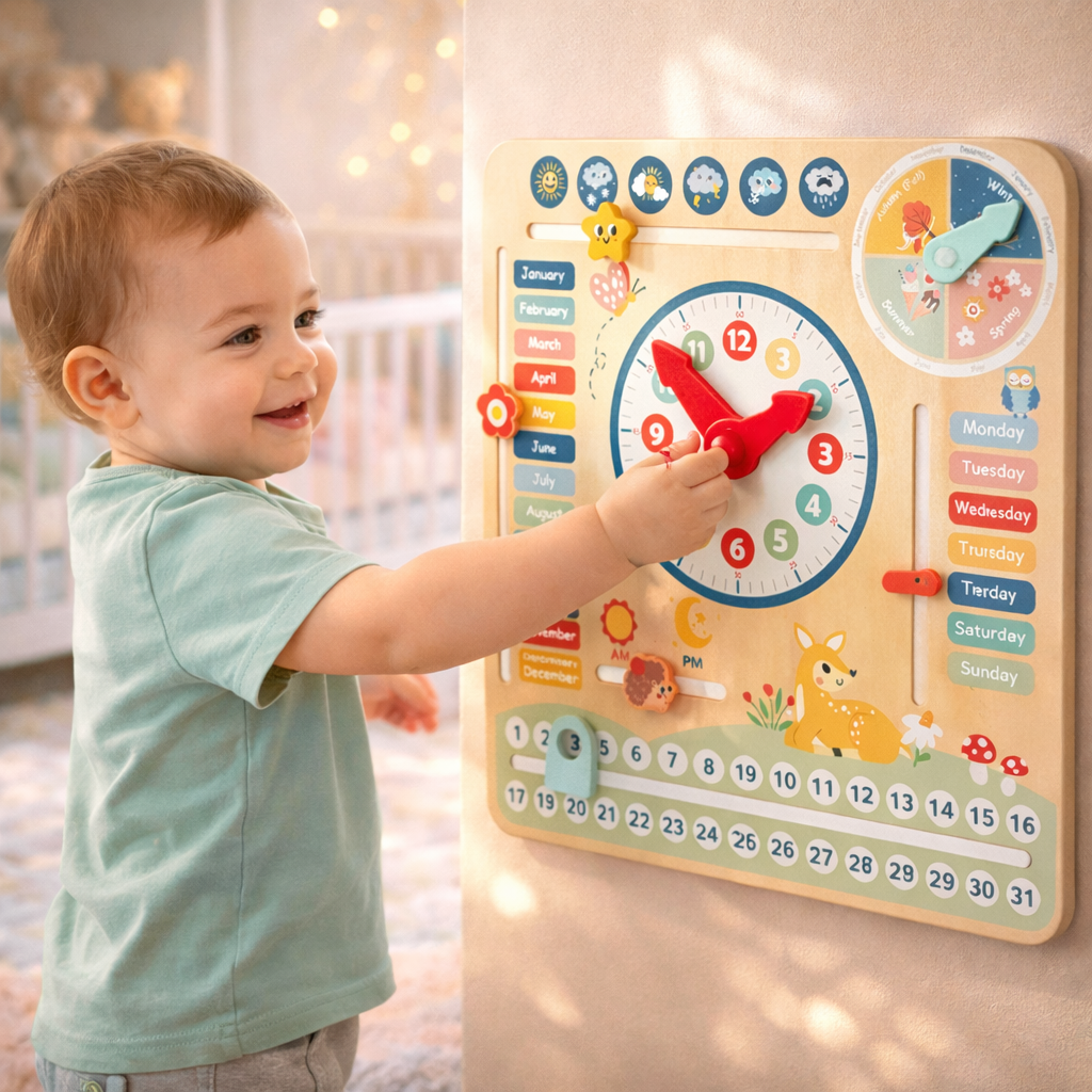 Montessori Wooden Daily Calendar Board for Kids – Interactive Time, Date, Weather & Seasons Learning Toy for Toddlers 2-5 Years