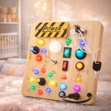 Montessori LED Busy Board for Toddlers – Wooden Sensory Switch Toy with Light-Up Buttons | Fine Motor Skills Learning Toy (1-4 Years)