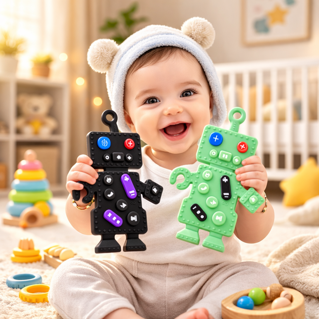 2 Pack Silicone Robot Baby Teething Toys – Soft BPA-Free Teethers for Babies 6–12 Months