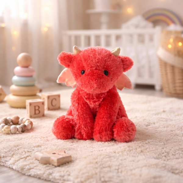 Apricot Lamb Red Plush Dragon Dinosaur – Ultra Soft Cuddly Stuffed Animal Toy for Kids & Nursery Decor