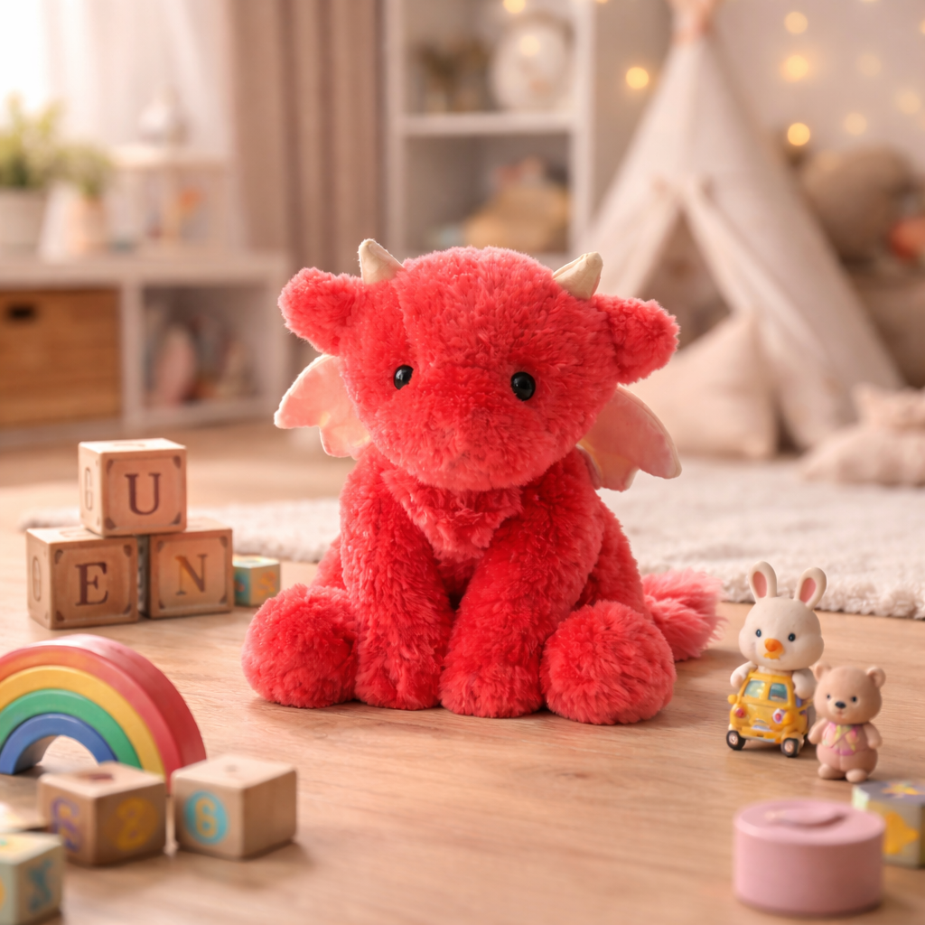 Apricot Lamb Red Plush Dragon Dinosaur – Ultra Soft Cuddly Stuffed Animal Toy for Kids & Nursery Decor