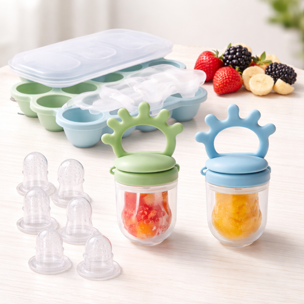 2 Pack Baby Fruit Feeder & Breastmilk Popsicle Mold Set – BPA-Free Silicone Teething Feeder for Babies 6+ Months