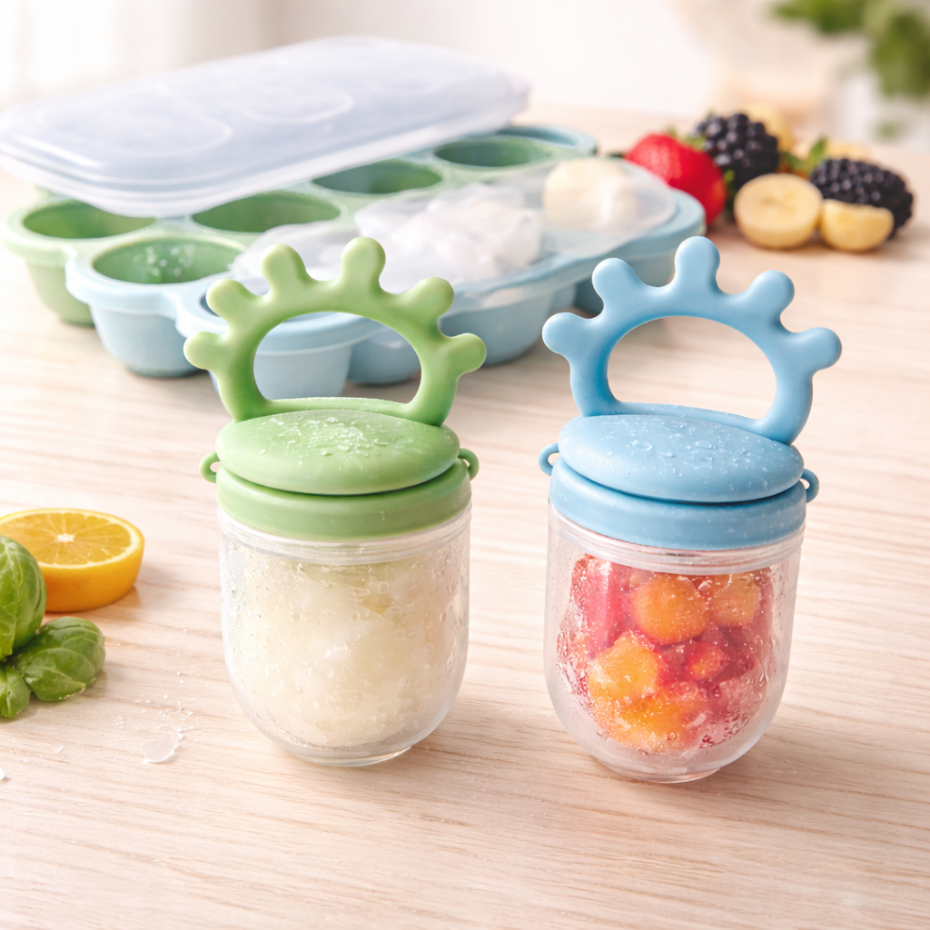 2 Pack Baby Fruit Feeder & Breastmilk Popsicle Mold Set – BPA-Free Silicone Teething Feeder for Babies 6+ Months
