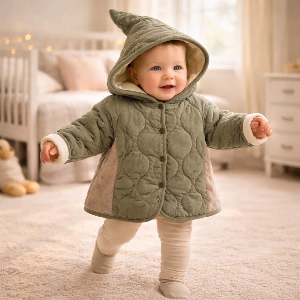 Premium Baby Fleece Quilted Hooded Coat – Warm Autumn & Winter Toddler Jacket (1–3 Years)
