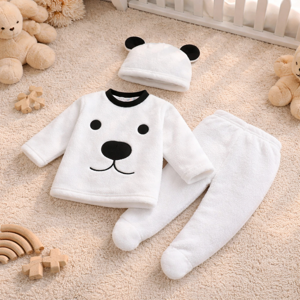 Premium Baby Fleece Bear Romper Set with Hood & Hat – Winter Warm Newborn Outfit (0–24 Months)