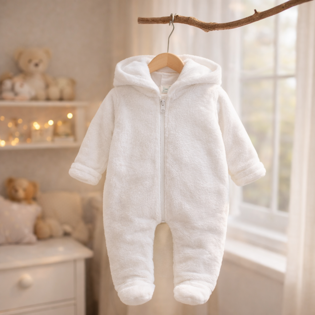 Luxury Baby Velvet Hooded Bear Jumpsuit – Winter Warm Plush Romper (0–12 Months)