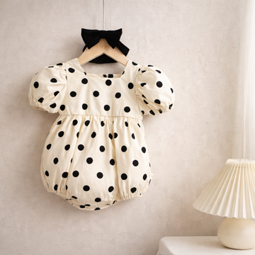 Polka Dot Princess Baby Romper – Puff Sleeve Summer Cotton Bodysuit