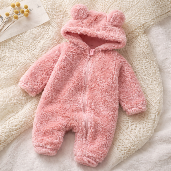 Baby Plush Bear Hood Winter Romper – Soft Teddy Fleece One-Piece Jumpsuit