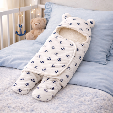 Luxury Newborn Fleece Swaddle Sleep Bag with Hood & Legs – Winter Baby Wrap Blanket (Heart, Stars, Dots, Anchor Prints)