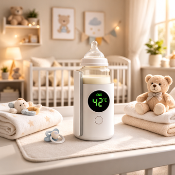Portable Wireless Baby Bottle Warmer with Digital Display – 6 Temperature Levels, USB Rechargeable, Travel-Friendly Milk Heater (42°C Constant Warm)