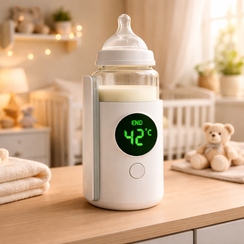 Portable Wireless Baby Bottle Warmer with Digital Display – 6 Temperature Levels, USB Rechargeable, Travel-Friendly Milk Heater (42°C Constant Warm)