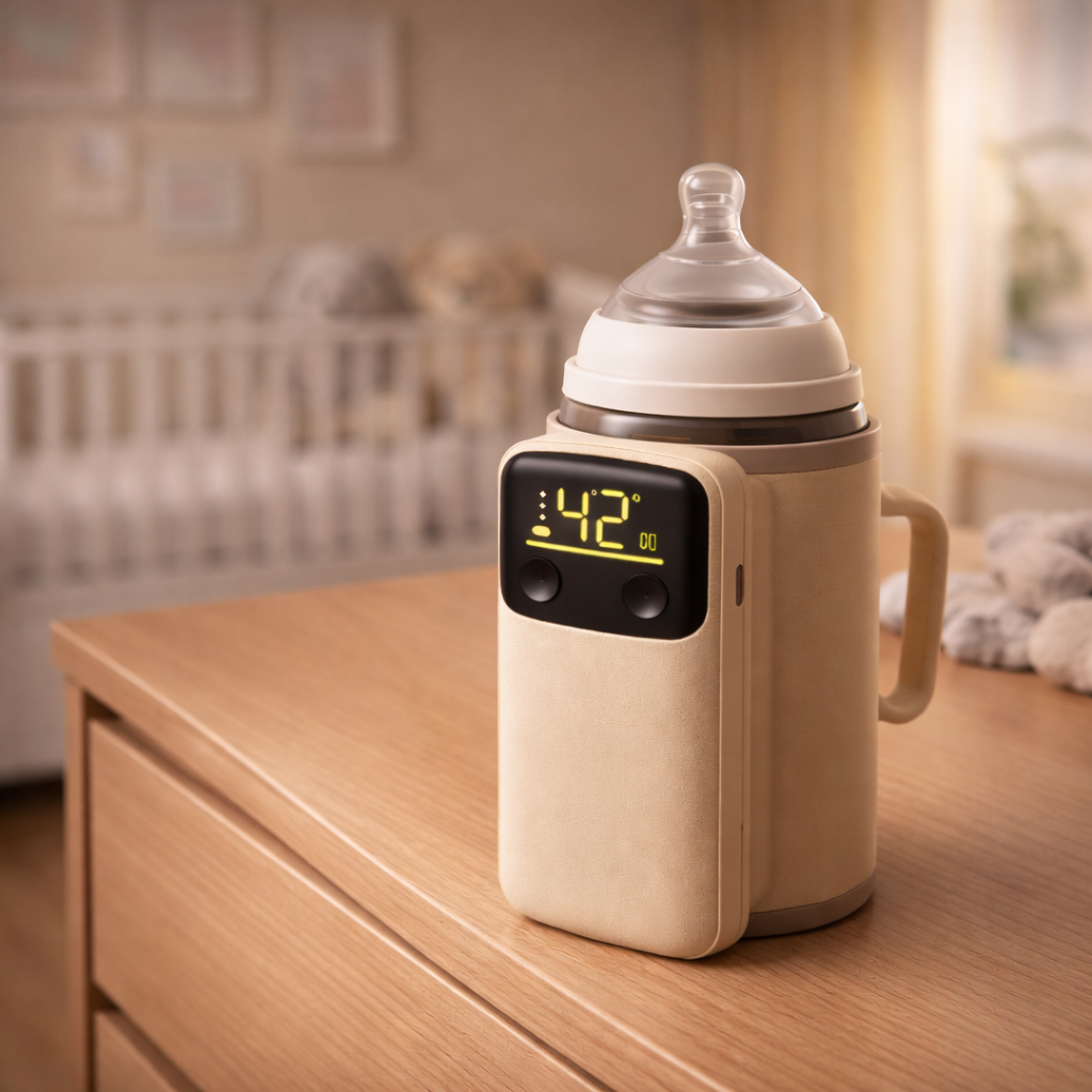 Portable Rechargeable Baby Bottle Warmer with Digital Display – 6 Temperature Levels, USB Charging, Travel-Friendly Milk Heater for Nursery & On-the-Go