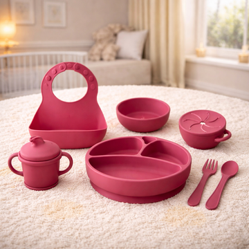Premium Silicone Baby Feeding Set – Suction Plate, Bowl, Bib & Toddler Utensils | Baby Led Weaning Essentials (BPA Free)
