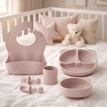 6-Piece Silicone Baby Feeding Set with Suction Plate & Bowl – BPA Free Toddler Self Feeding Essentials (Pink)