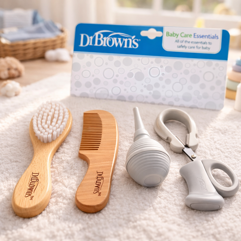 Dr. Brown’s Baby Care Essentials Kit – Brush, Comb, Nasal Aspirator & Safe Nail Scissors | BPA Free Infant Grooming Set