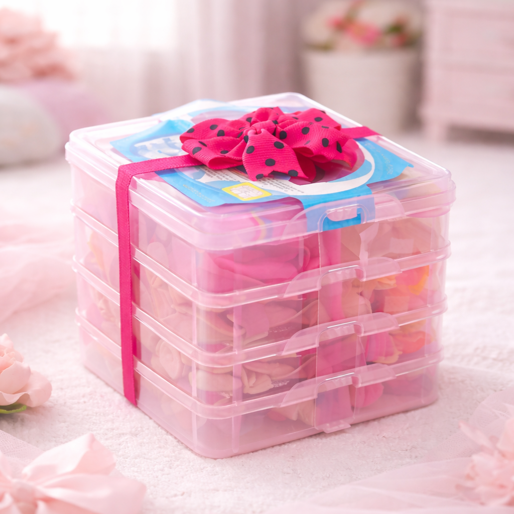 3-Layer Baby Girl Hair Accessories Gift Box (100+ Pieces)