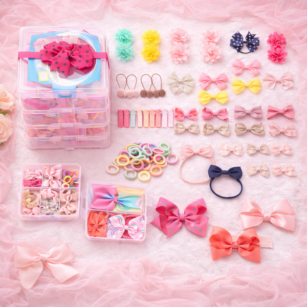 3-Layer Baby Girl Hair Accessories Gift Box (100+ Pieces)